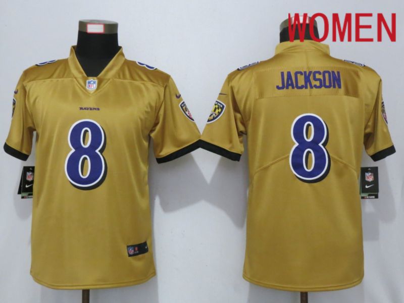 Women Baltimore Ravens 8 Jackson 2019 Vapor Untouchable Nike Gold Inverted Elite Playey NFL Jerseys